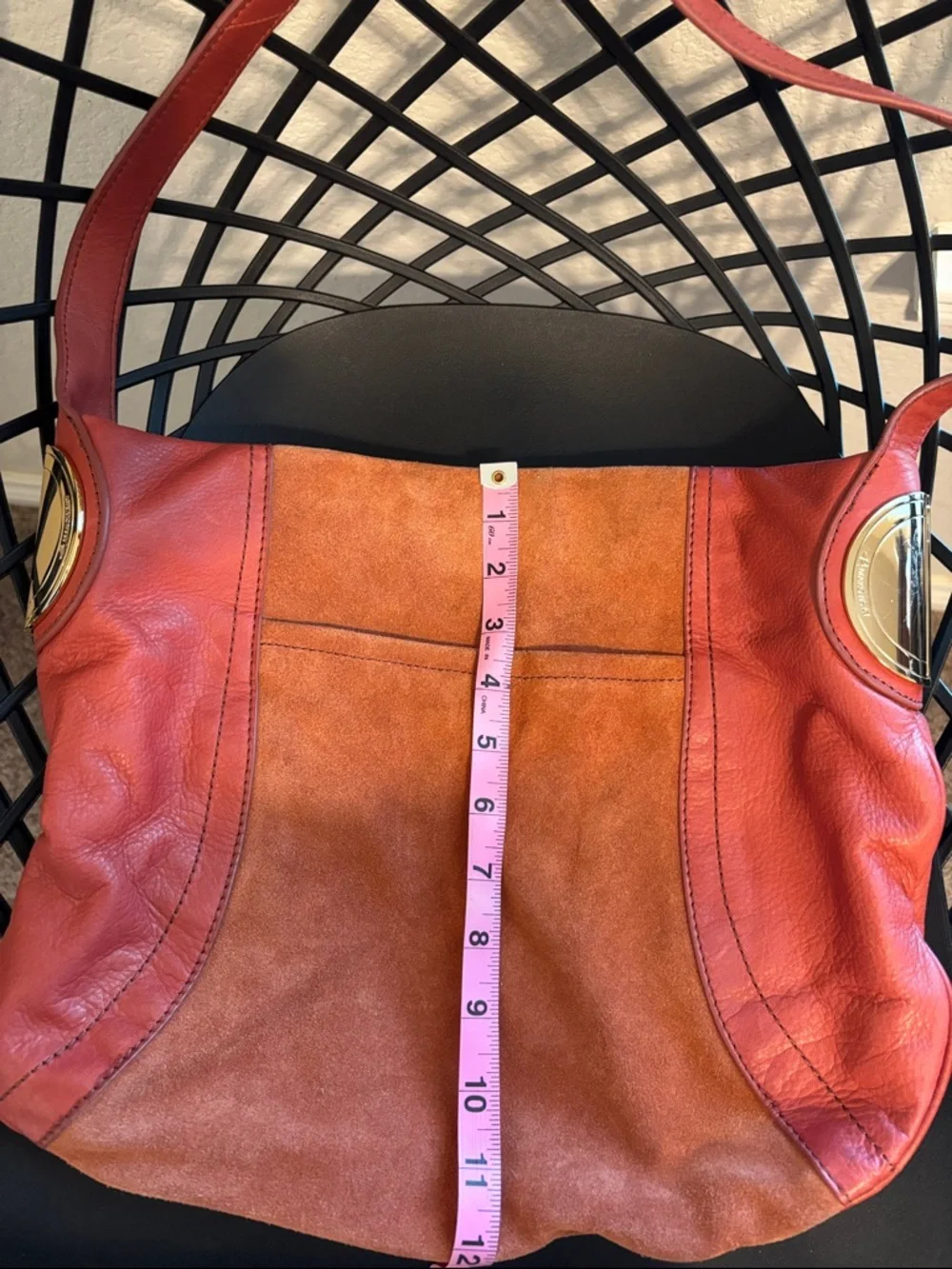 B. Makowsky Suede Leather Shoulder Bag in Burnt Orange - Picture 9 of 9